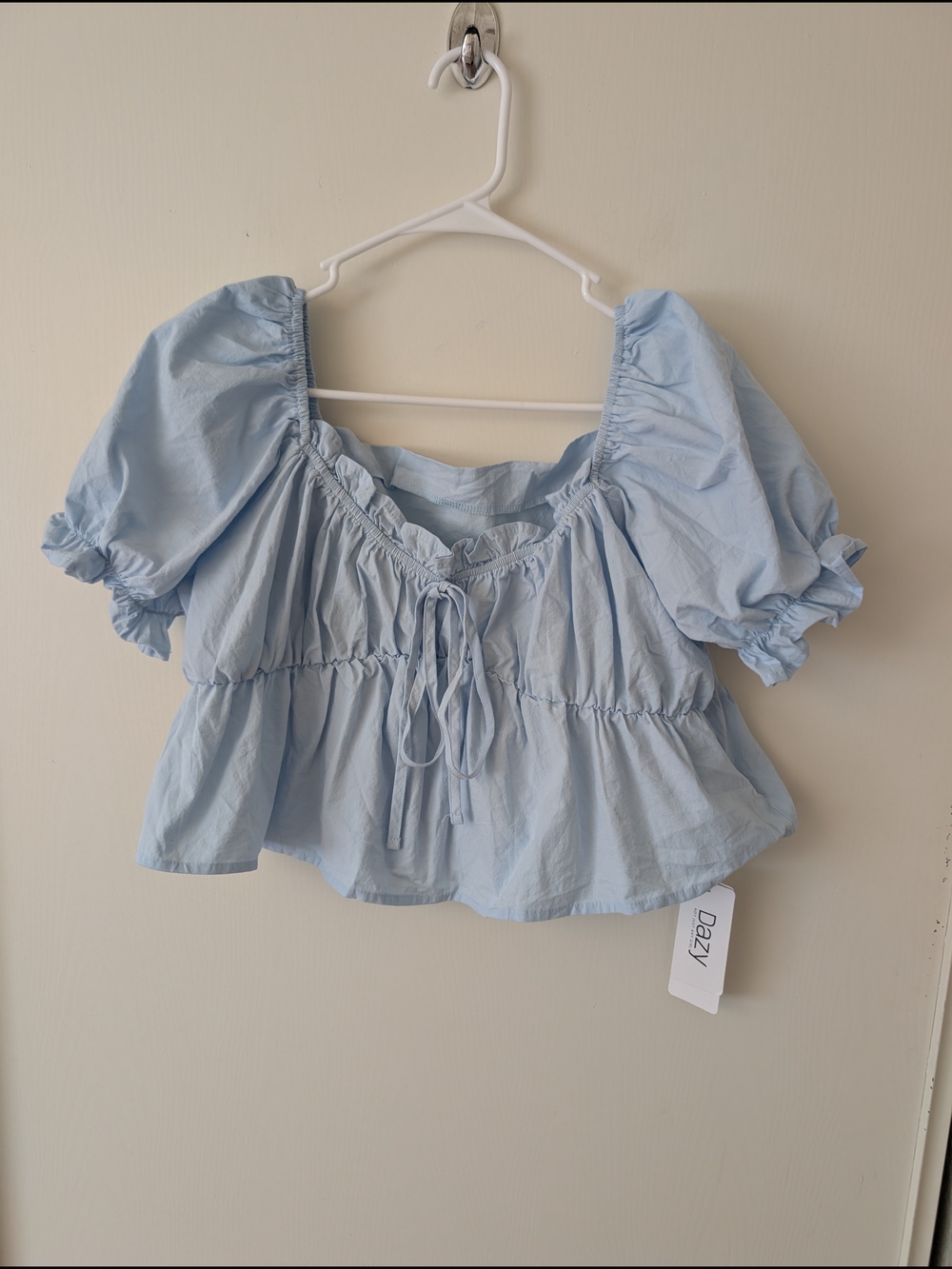Dazy Women XL 100% Cotton Peasant Top Blue NWT Coquette Cottage Shabbychic Boho